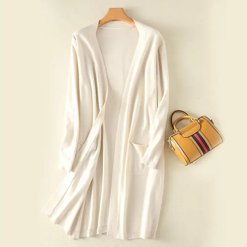 Women Korean Style White Knitted Cardigan Mid-Length - Image 3