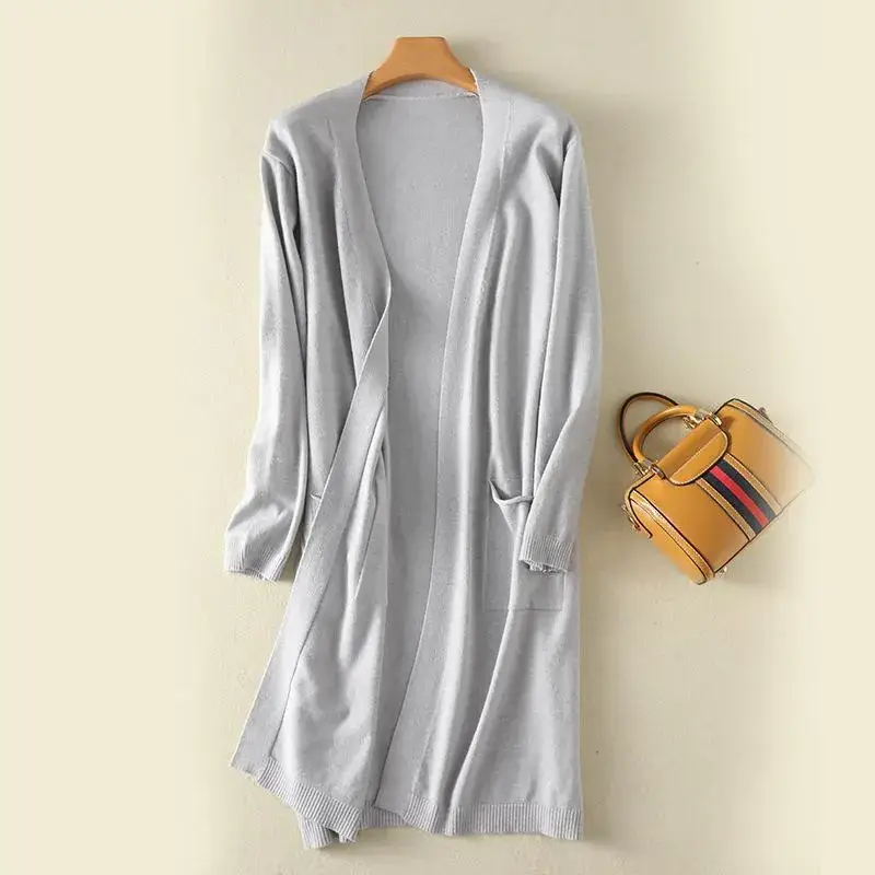 Women Korean Style White Knitted Cardigan Mid-Length - Image 4