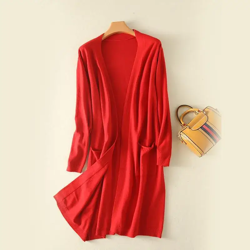 Women Korean Style White Knitted Cardigan Mid-Length - Image 8