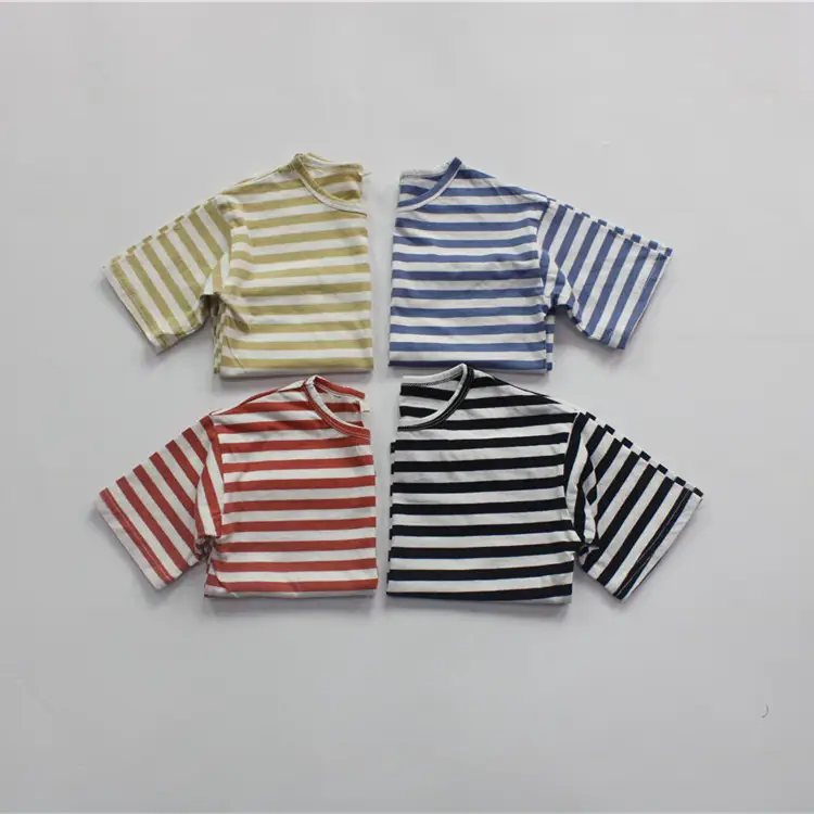 Summer Boys Striped Crewneck T-Shirt Blue White - Image 5