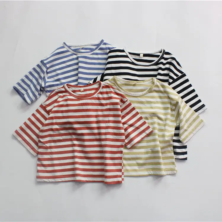 Summer Boys Striped Crewneck T-Shirt Blue White - Image 7