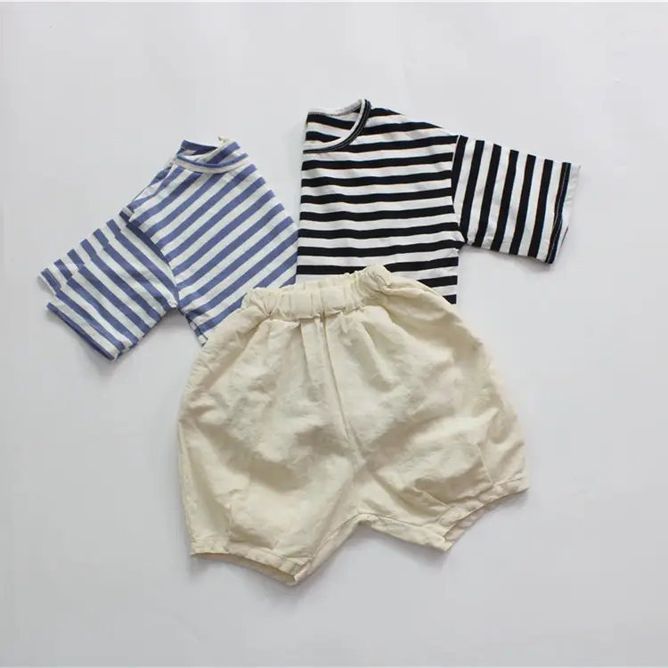 Summer Boys Striped Crewneck T-Shirt Blue White - Image 8