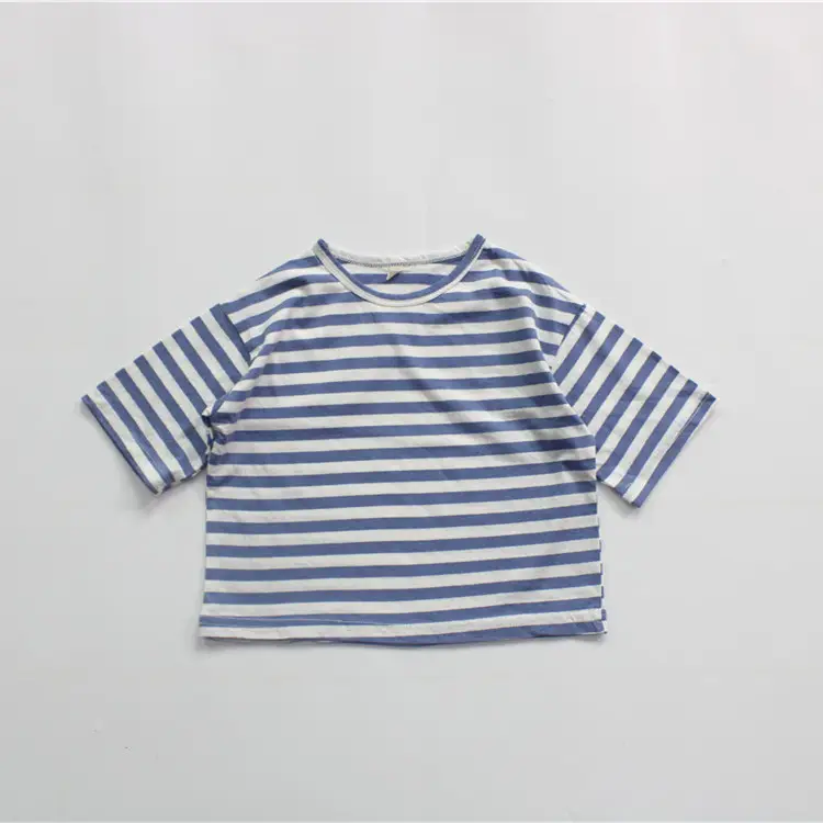 Summer Boys Striped Crewneck T-Shirt Blue White — feature 13