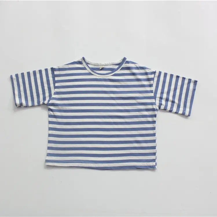 Summer Boys Striped Crewneck T-Shirt Blue White — feature 9
