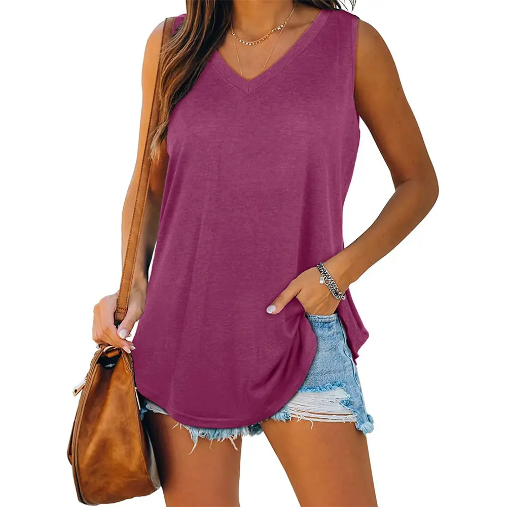 White V Neck Sleeveless Vest T-Shirt for Women - Image 7