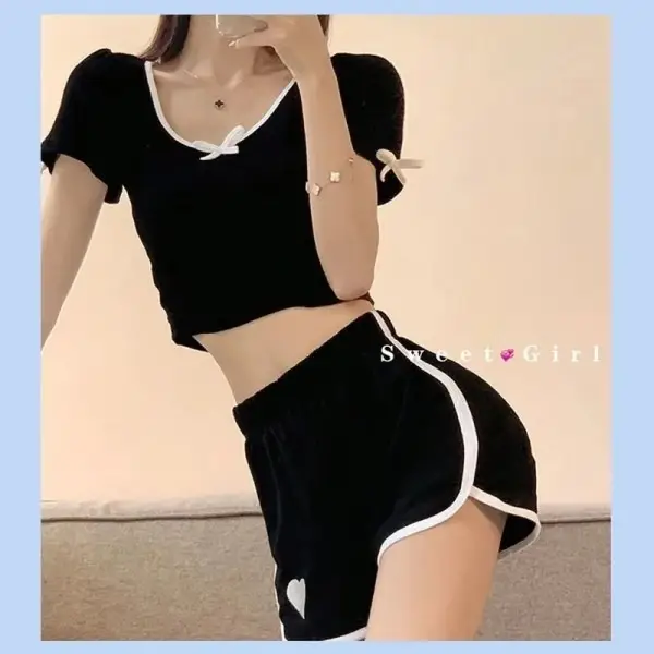 Women Black Cross-Border Shorts Lazy Style Loose Fit