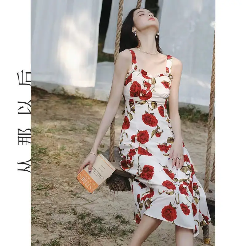 Women's Red Rose Floral Sleeveless Skirt Dress - Image 2
