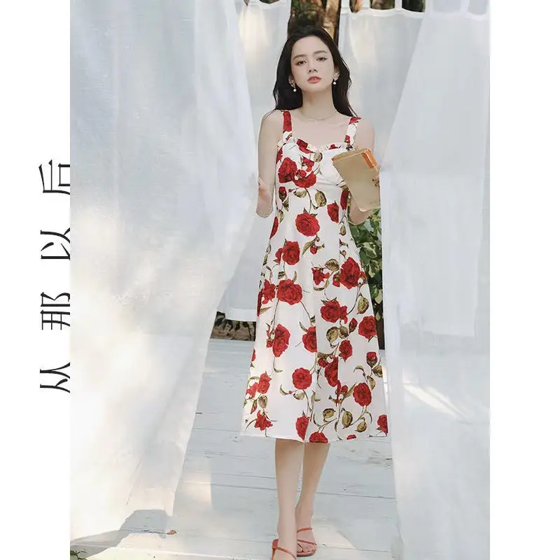 Women's Red Rose Floral Sleeveless Skirt Dress - Image 4
