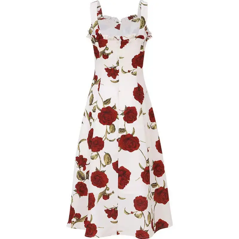 Women's Red Rose Floral Sleeveless Skirt Dress - Image 5