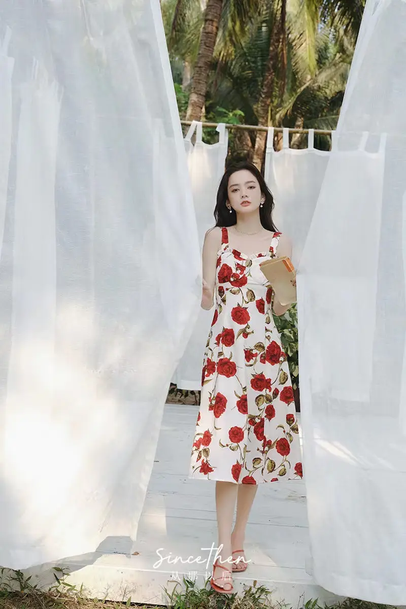 Women's Red Rose Floral Sleeveless Skirt Dress — feature 10
