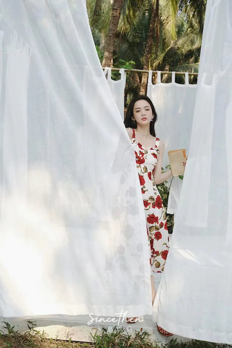 Women's Red Rose Floral Sleeveless Skirt Dress — feature 11