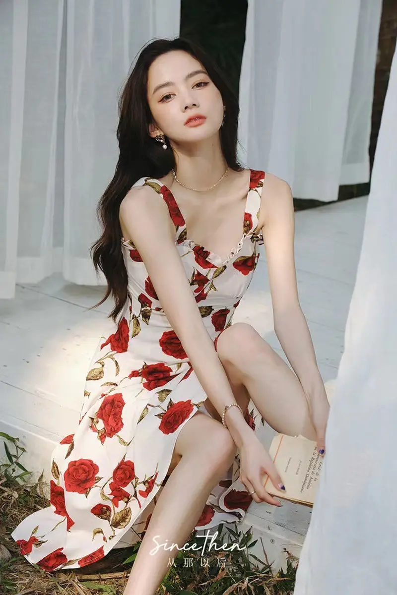 Women's Red Rose Floral Sleeveless Skirt Dress — feature 14