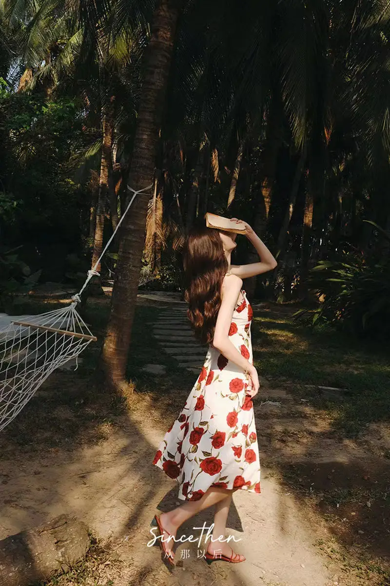 Women's Red Rose Floral Sleeveless Skirt Dress — feature 17