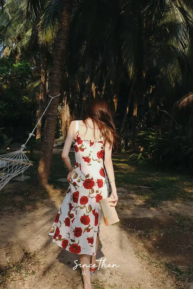 Women's Red Rose Floral Sleeveless Skirt Dress — feature 18
