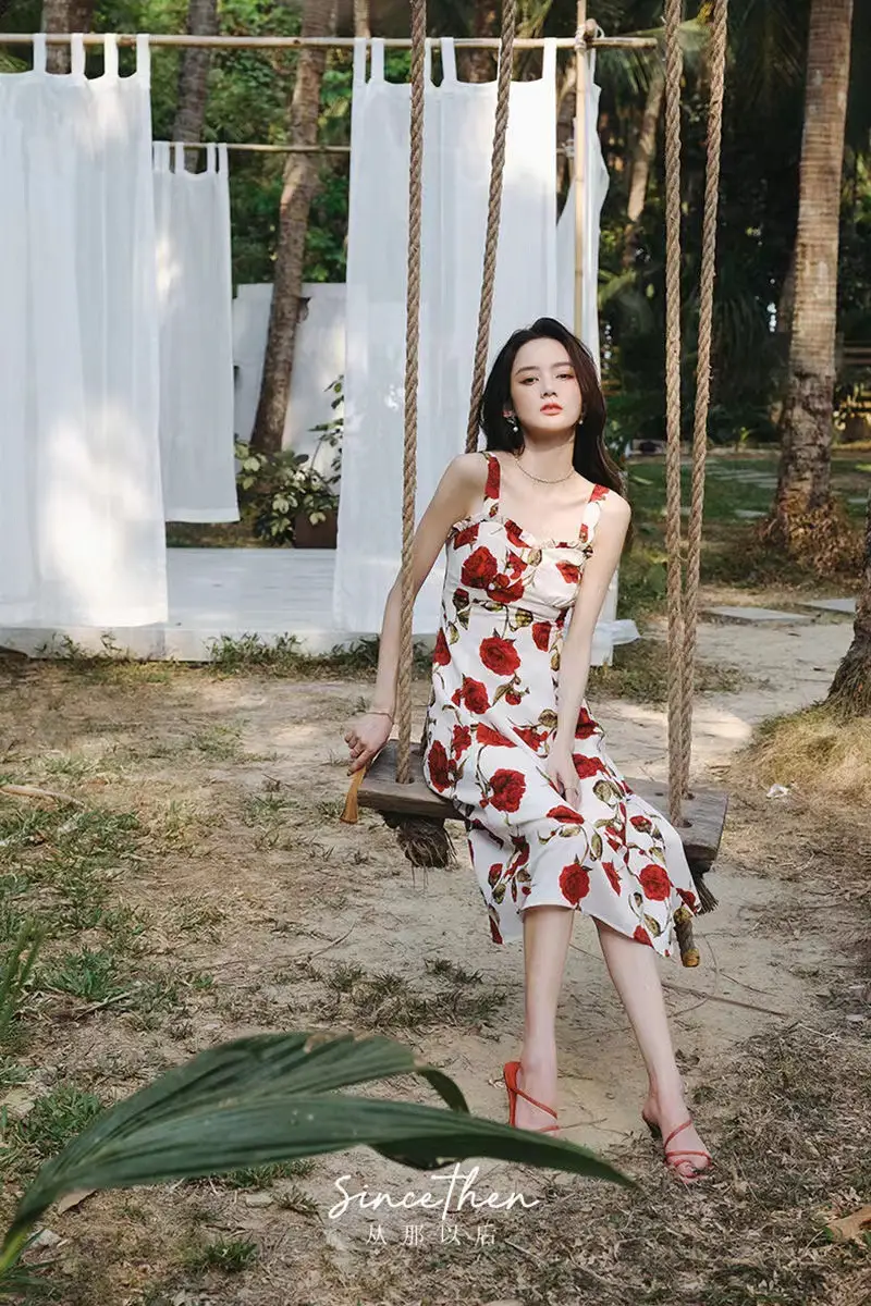 Women's Red Rose Floral Sleeveless Skirt Dress — feature 6