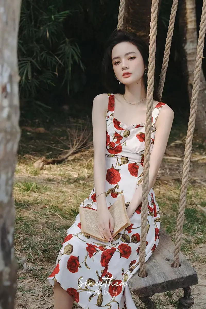 Women's Red Rose Floral Sleeveless Skirt Dress — feature 9