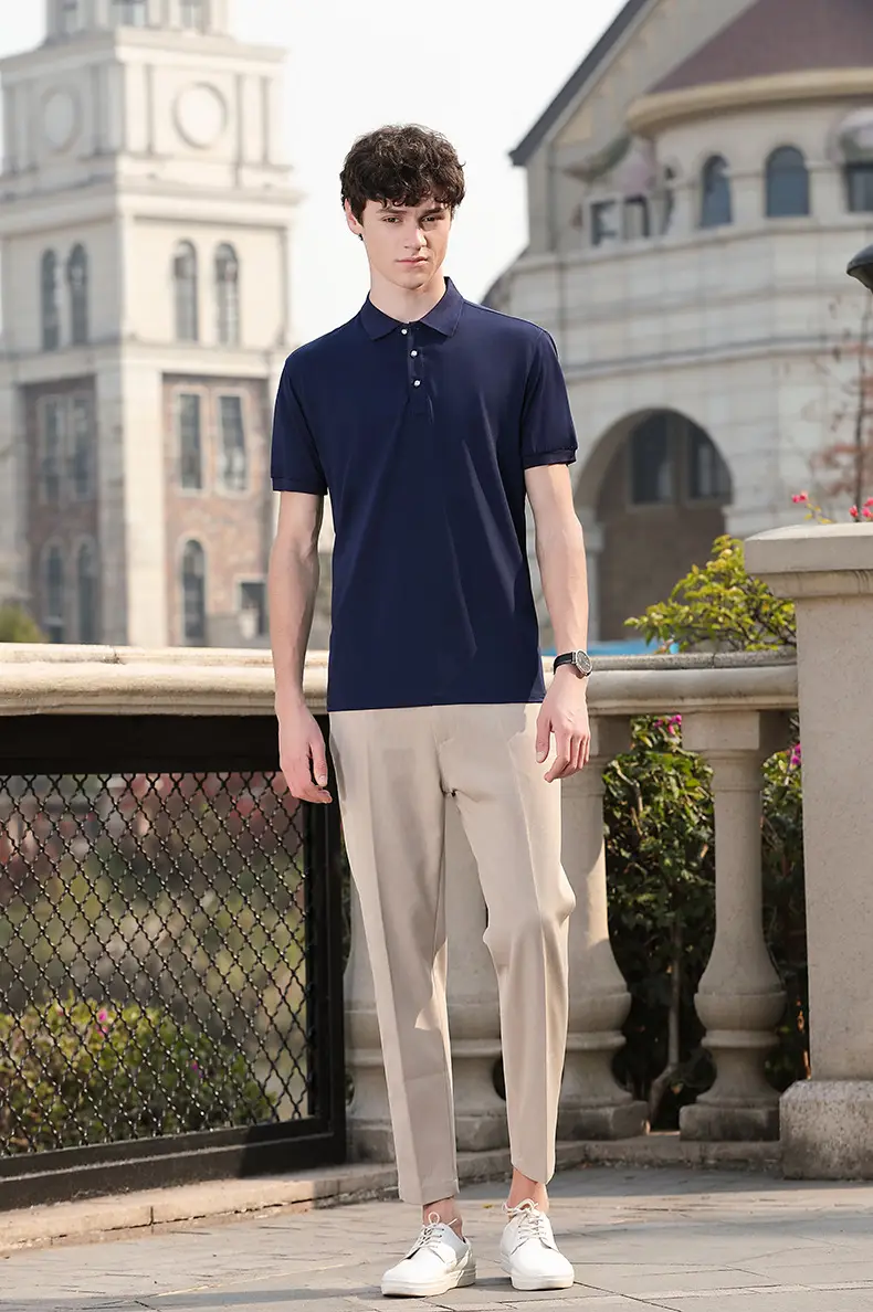 Men Blue Polo T-Shirt Short Sleeve Logo Print — feature 12