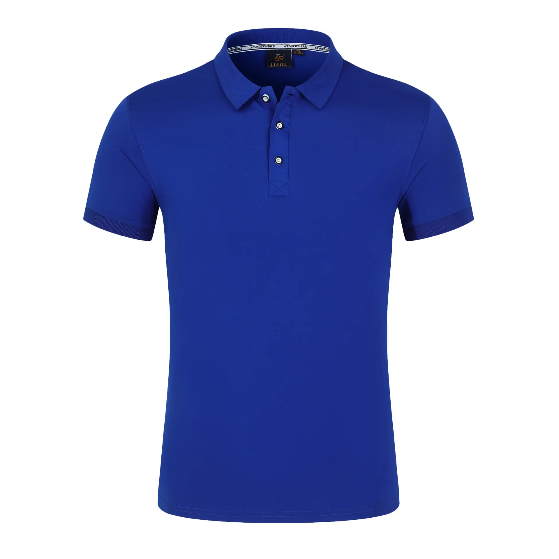 Men Blue Polo T-Shirt Short Sleeve Logo Print - Image 5