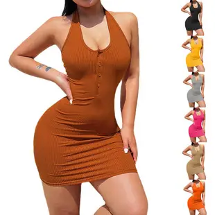 Black Button Hip Skirt for Women Short Sleeve — feature 13