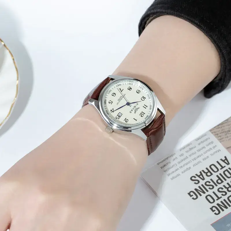 Men Brown Leather Watch with Digital Display