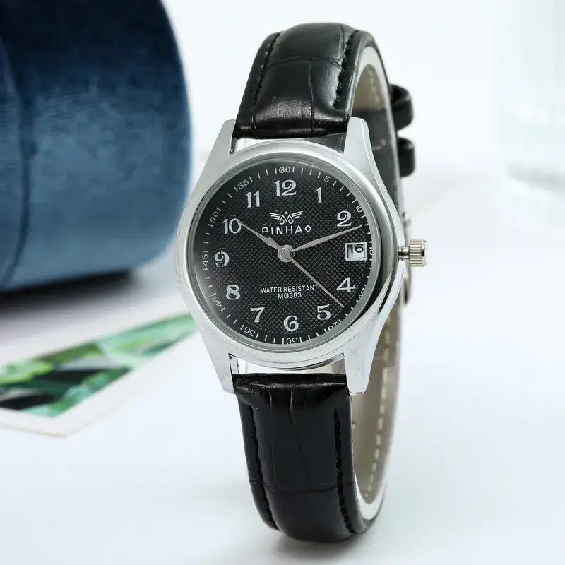 Men Brown Leather Watch with Digital Display