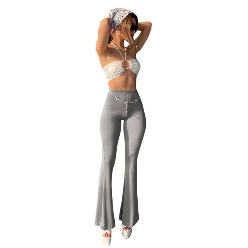 Women Grey Slim Fit Hip-Hugging Bell Bottom Pants