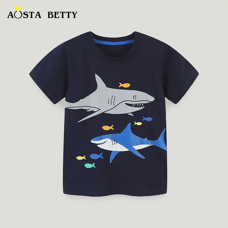 Summer Boys T-Shirt Navy Cotton Round Neck Medium Small