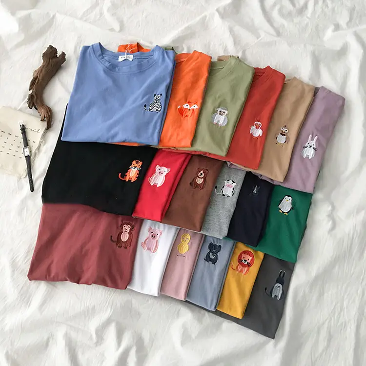 Women Grey T-Shirt with Cat Embroidery Summer Casual Wear - Image 19