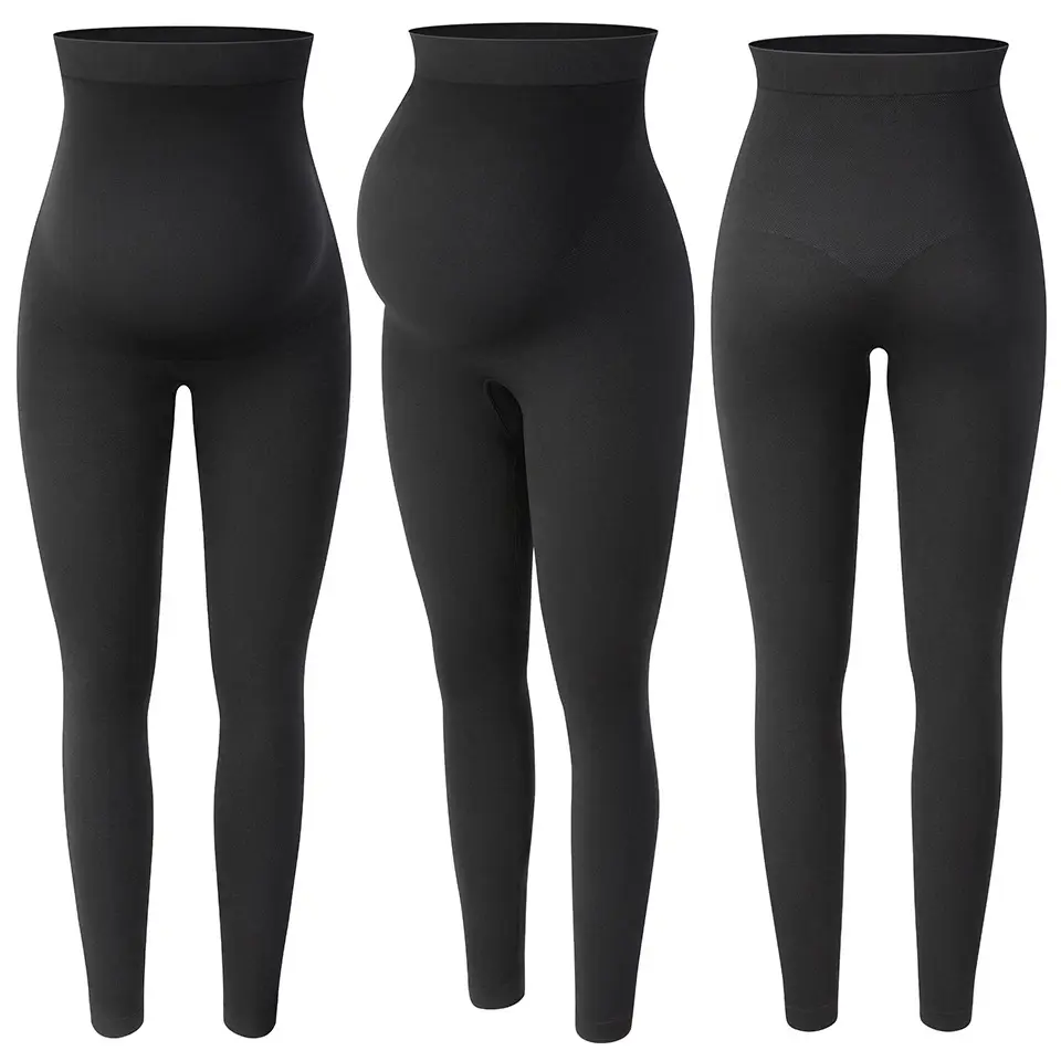 Pregnant Women Seamless Black Leggings Maternity Set - Image 8