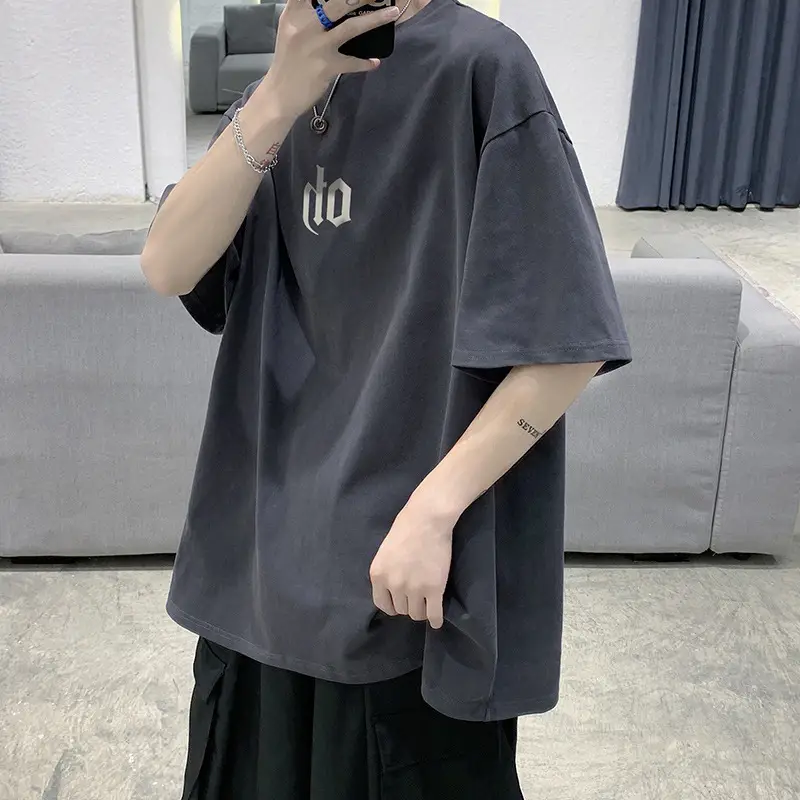 Men Cotton T-Shirt Letter Print Short Sleeve Summer - Image 5