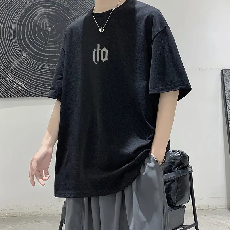 Men Cotton T-Shirt Letter Print Short Sleeve Summer - Image 6
