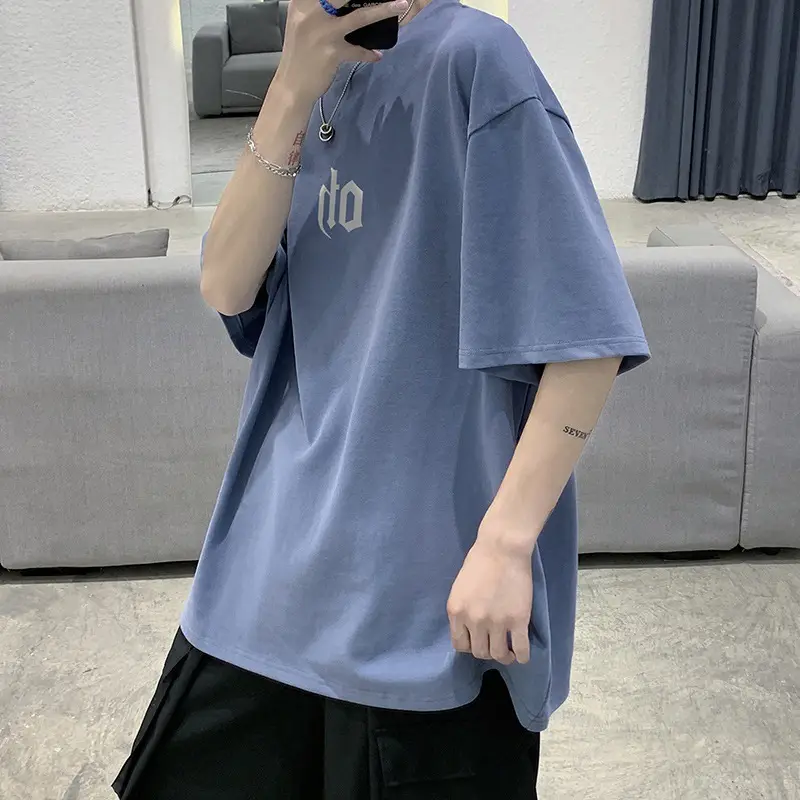 Men Cotton T-Shirt Letter Print Short Sleeve Summer - Image 8