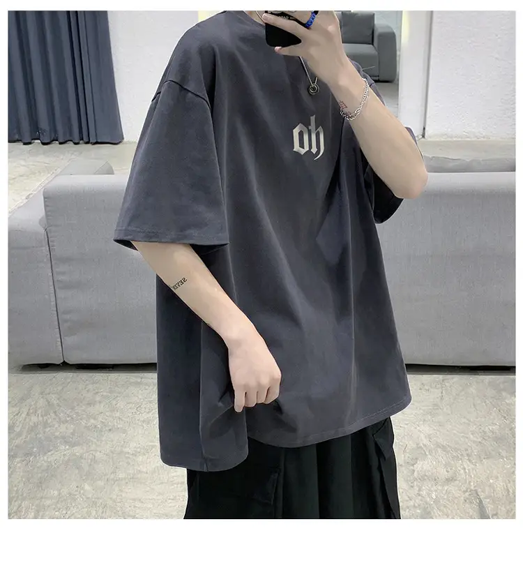 Men Cotton T-Shirt Letter Print Short Sleeve Summer — feature 1