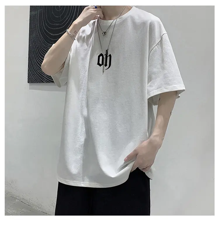 Men Cotton T-Shirt Letter Print Short Sleeve Summer — feature 11