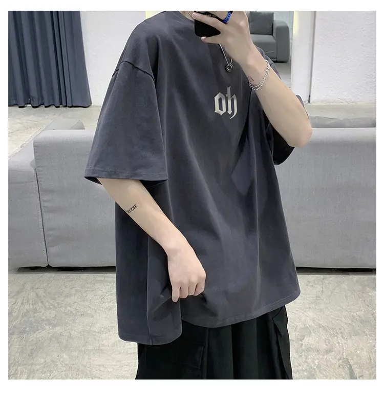 Men Cotton T-Shirt Letter Print Short Sleeve Summer — feature 12