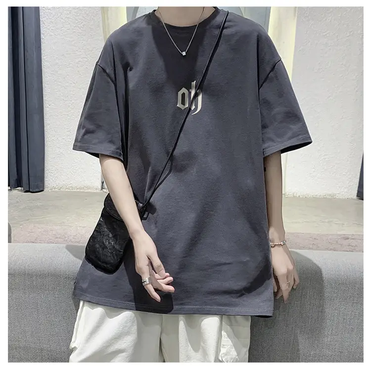 Men Cotton T-Shirt Letter Print Short Sleeve Summer — feature 13