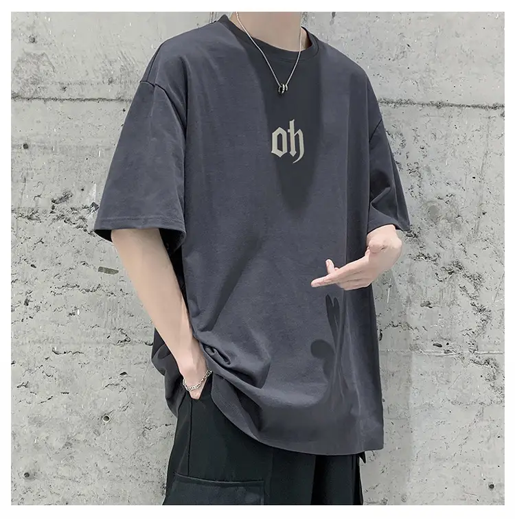 Men Cotton T-Shirt Letter Print Short Sleeve Summer — feature 14
