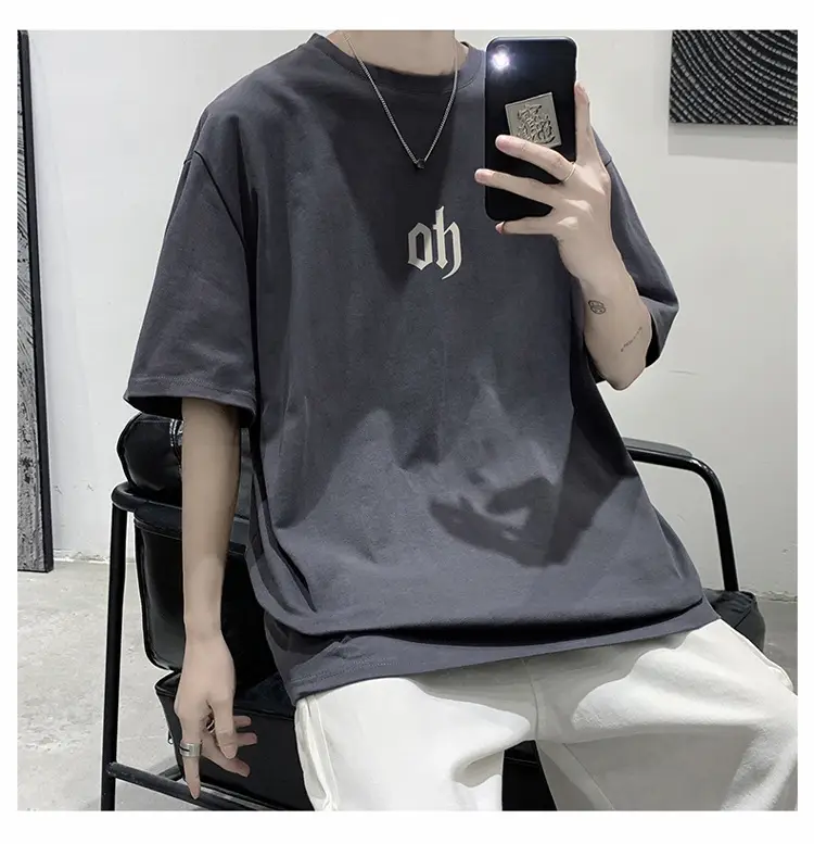 Men Cotton T-Shirt Letter Print Short Sleeve Summer — feature 15