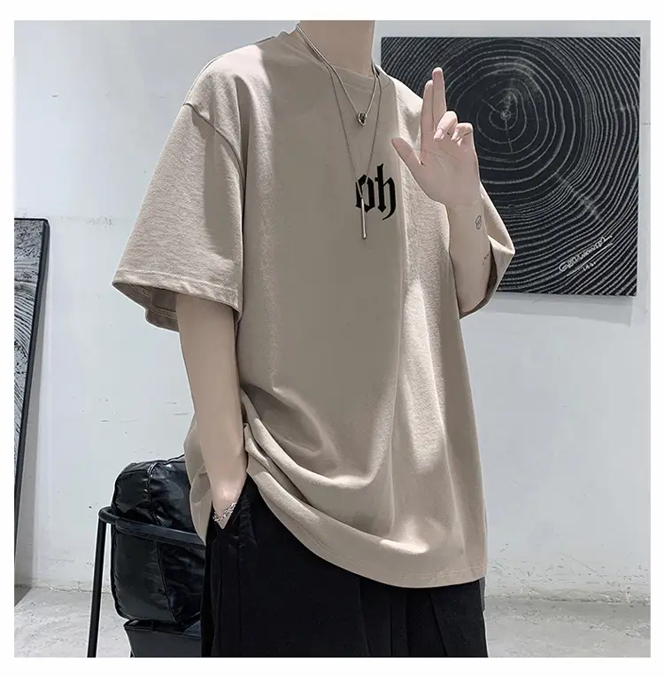Men Cotton T-Shirt Letter Print Short Sleeve Summer — feature 16