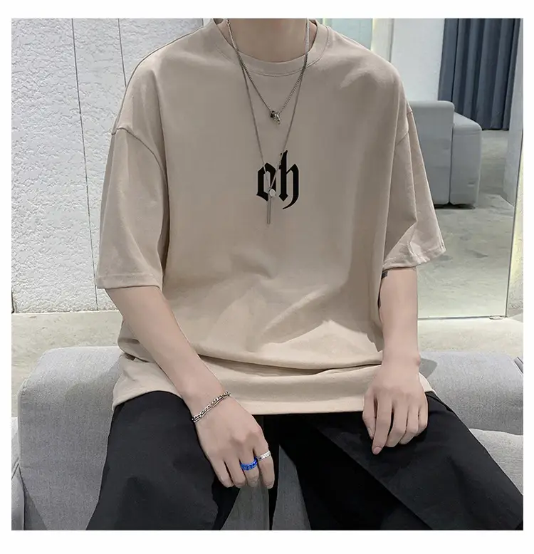 Men Cotton T-Shirt Letter Print Short Sleeve Summer — feature 17