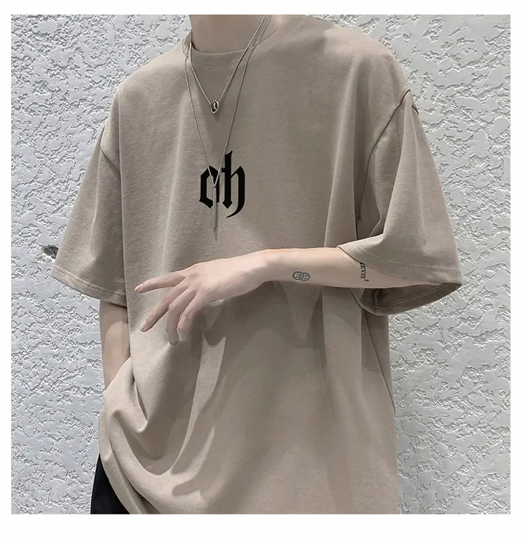 Men Cotton T-Shirt Letter Print Short Sleeve Summer — feature 18