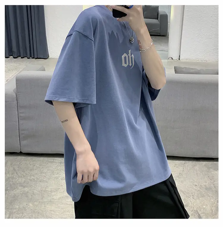 Men Cotton T-Shirt Letter Print Short Sleeve Summer — feature 20