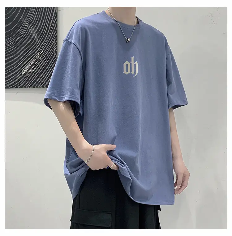 Men Cotton T-Shirt Letter Print Short Sleeve Summer — feature 21