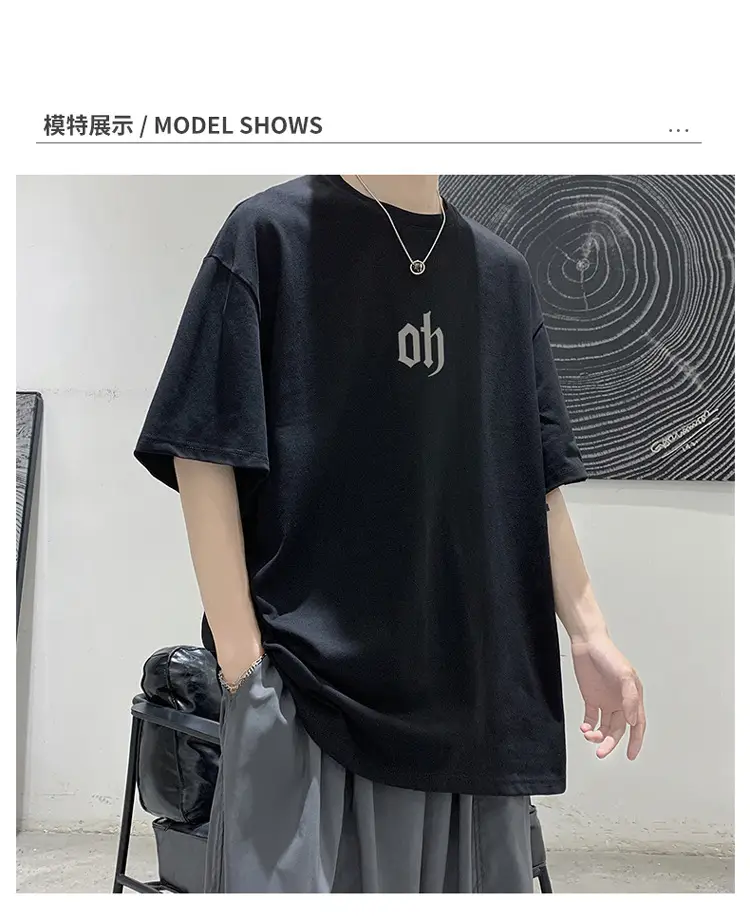 Men Cotton T-Shirt Letter Print Short Sleeve Summer — feature 4