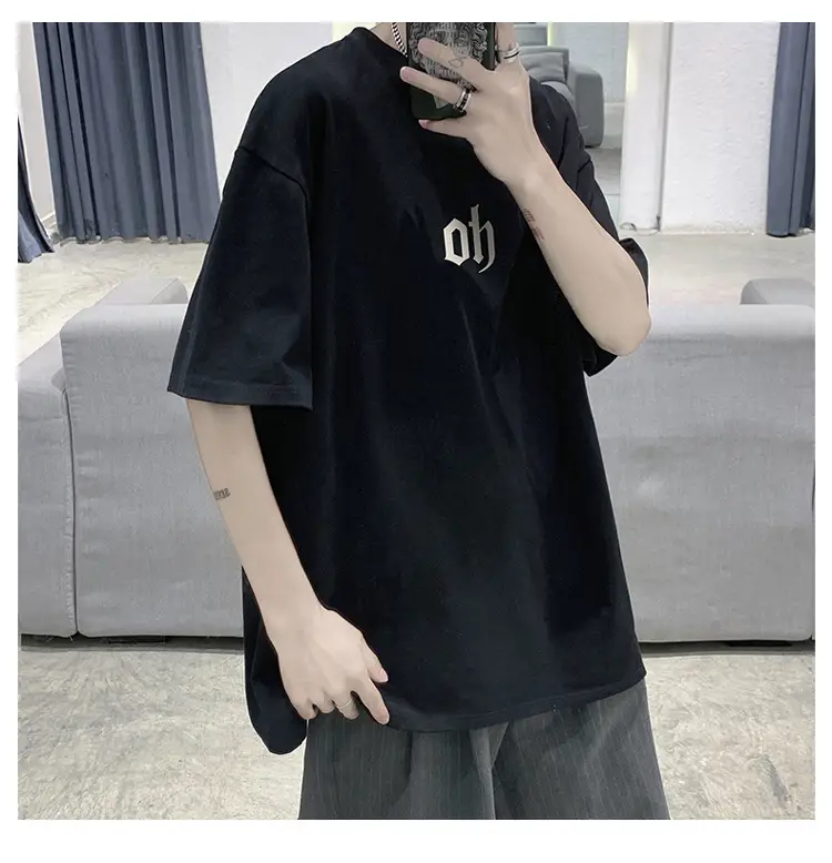 Men Cotton T-Shirt Letter Print Short Sleeve Summer — feature 5