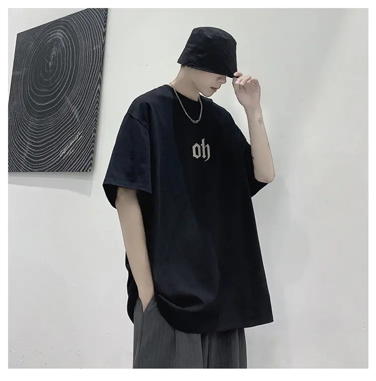 Men Cotton T-Shirt Letter Print Short Sleeve Summer — feature 6