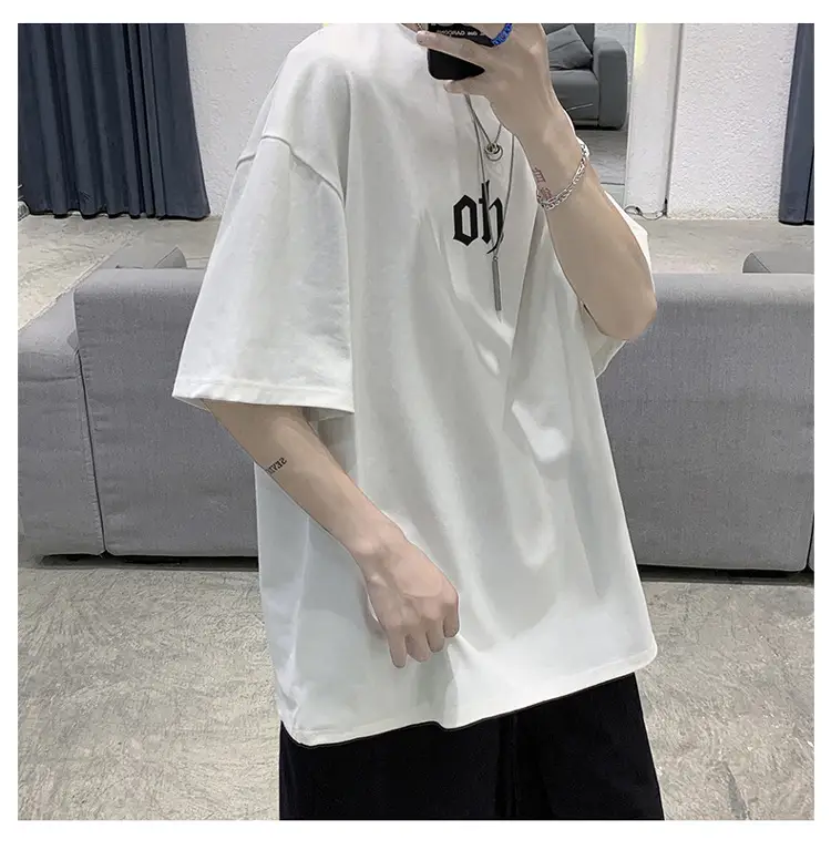 Men Cotton T-Shirt Letter Print Short Sleeve Summer — feature 8