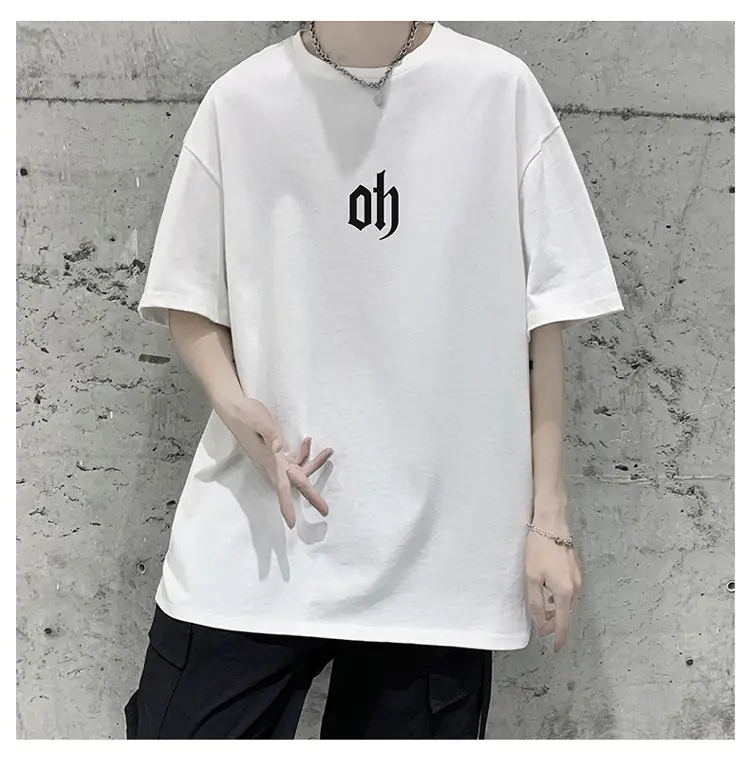 Men Cotton T-Shirt Letter Print Short Sleeve Summer — feature 9