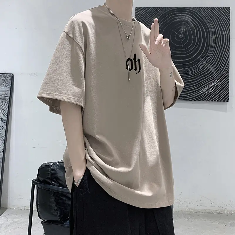 Men Cotton T-Shirt Letter Print Short Sleeve Summer - Image 4