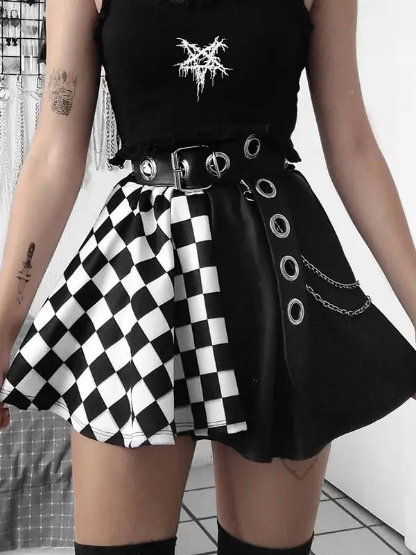 Cross-Border Black Checkered Skirt High Waist 2022 — feature 7